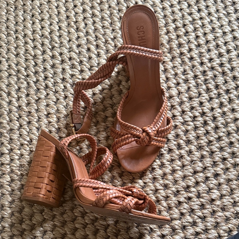 SCHUTZ Women's Brown Braided Block Heels, size 9, worn once